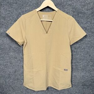 Figs Womens Sz XS Scrub Top Cream Poly Blend Technical Collection V Neck PO#2413